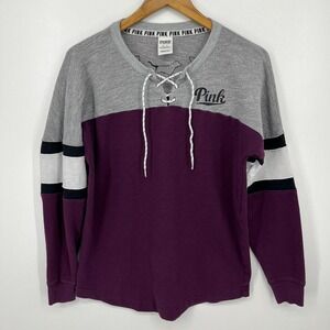 PINK Victoria's Secret Long‎ Sleeve T-Shirt Women's XS Red Burgundy Double Sided